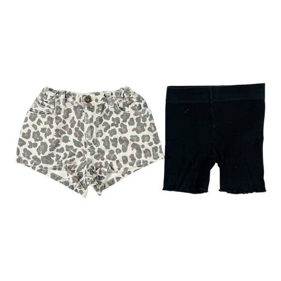 Art Class Leopard Denim Shorts + Cotton On Kids Black Ribbed Shorts Size 6/7 - Picture 1 of 12
